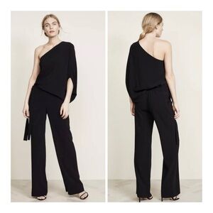 HALSTON Heritage Gia One-Shoulder Draped Tie Waist Wide-Leg Jumpsuit - Size 0